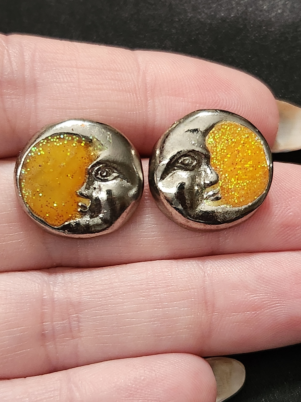 Yellow Moon Face Stud Earrings - Women Jewelry